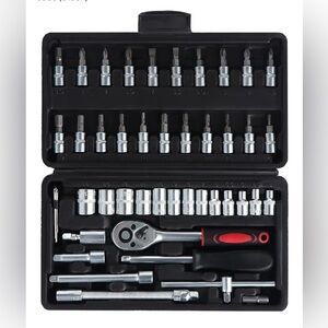 46 Pieces 1/4 inch Drive Socket Ratchet Wrench Set with Bit Socket Set Metric